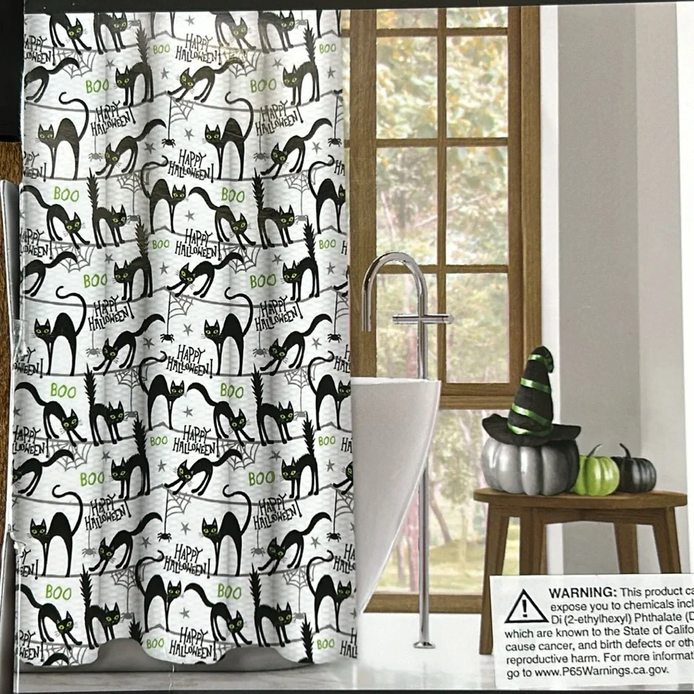 Black cat Happy Halloween shower curtain‎